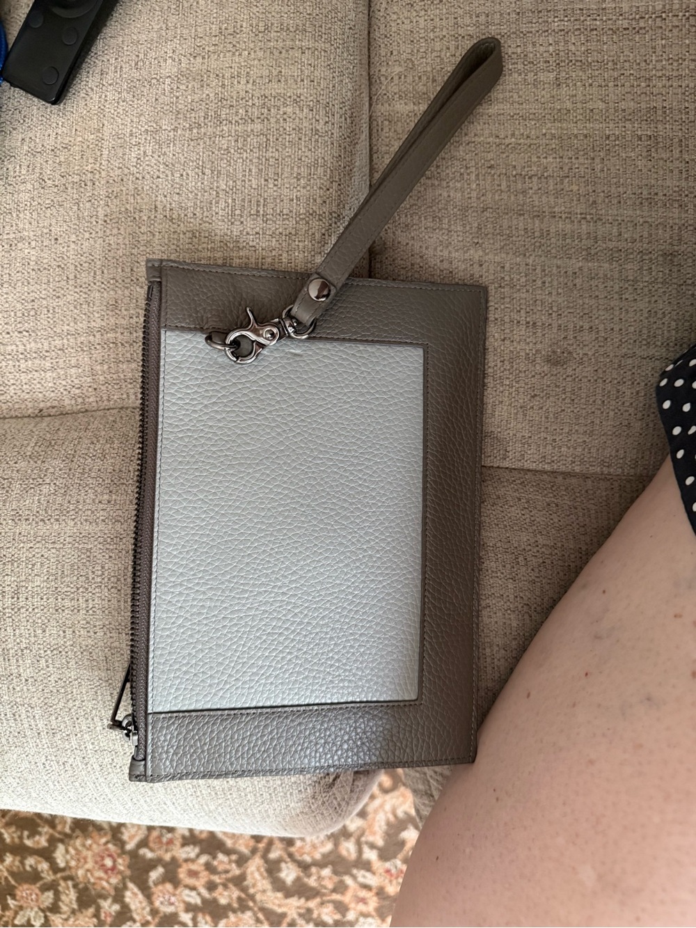 Botkier Two-Tone Taupe and Light Gray Leather Wristlet